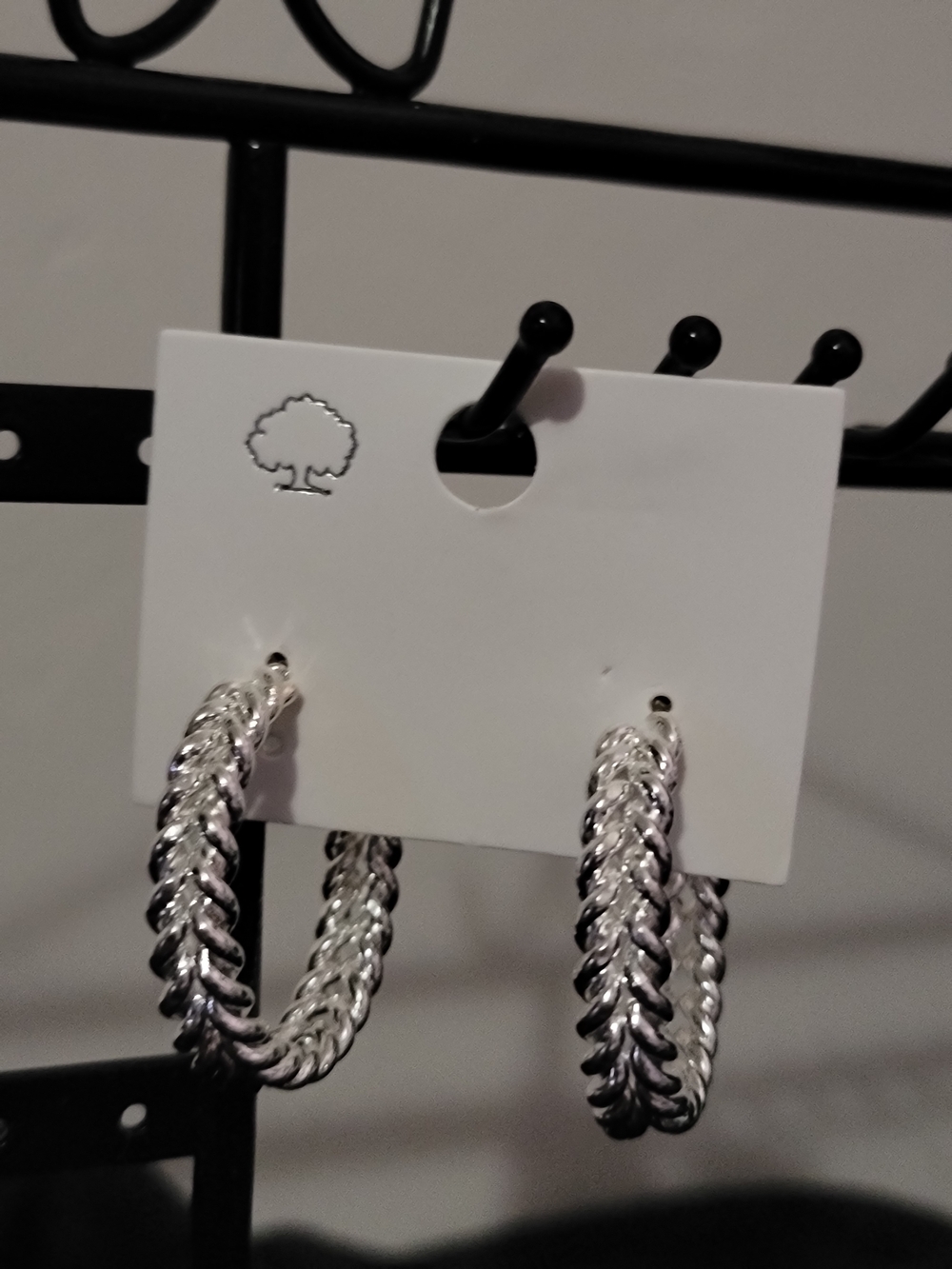 Silver Rope-Style Hoop Earrings - Picture 1 of 4